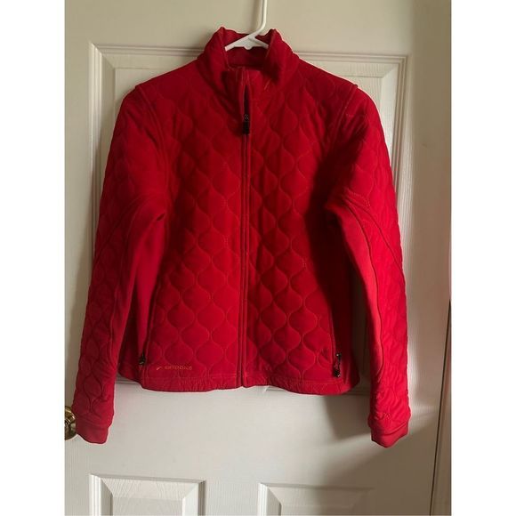 Brooks Quilted Red Jacket with Stretch Side Panels Women’s Small - Picture 1 of 7